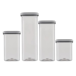 Kit 4 Potes Organizadores Quadrados Transparentes Tampa Preta