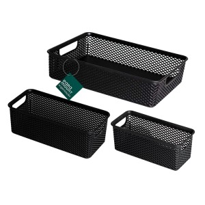 Kit com 3 Cestos Organizadores Pretos Línea Paramount