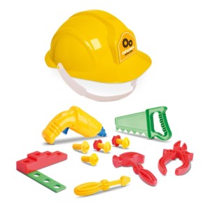 Brinquedo Kit De Ferramentas + Capacete C Alça De Regulagem