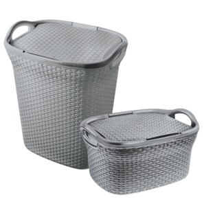 Kit Com 2 Cestos De Roupa Para Lavanderia E Banheiro Cinza