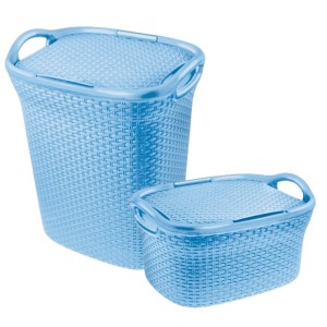 Kit c/ 2 Cestos de Roupa p/ Lavanderia e Banheiro Azul