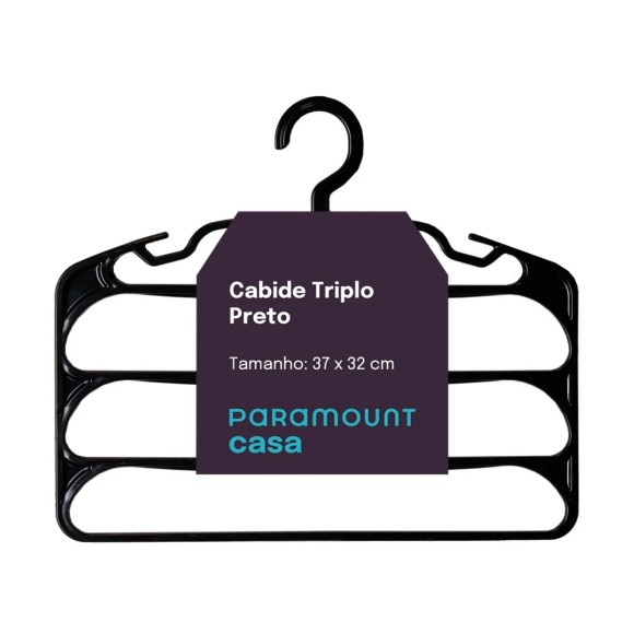 O Cabide Triplo de 37x32 cm na cor preta Paramount
